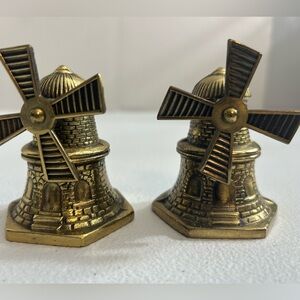 Vintage Brass Windmill Figurines Dutch Collectible Antique-Style Home Decor